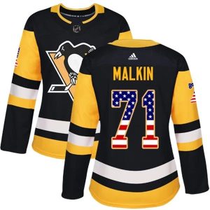 Damen Pittsburgh Penguins Trikot Evgeni Malkin 71 Schwarz USA Flag Fashion Authentic